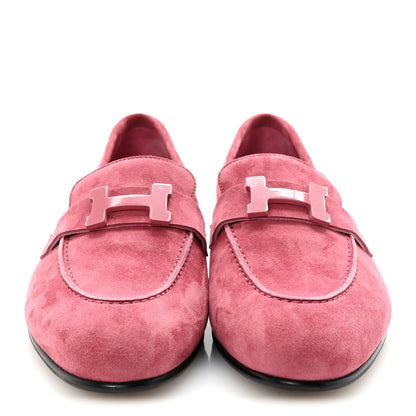 Hermes Suede Goatskin Paris Loafers 37 Rose Aphrodite 3 of 10