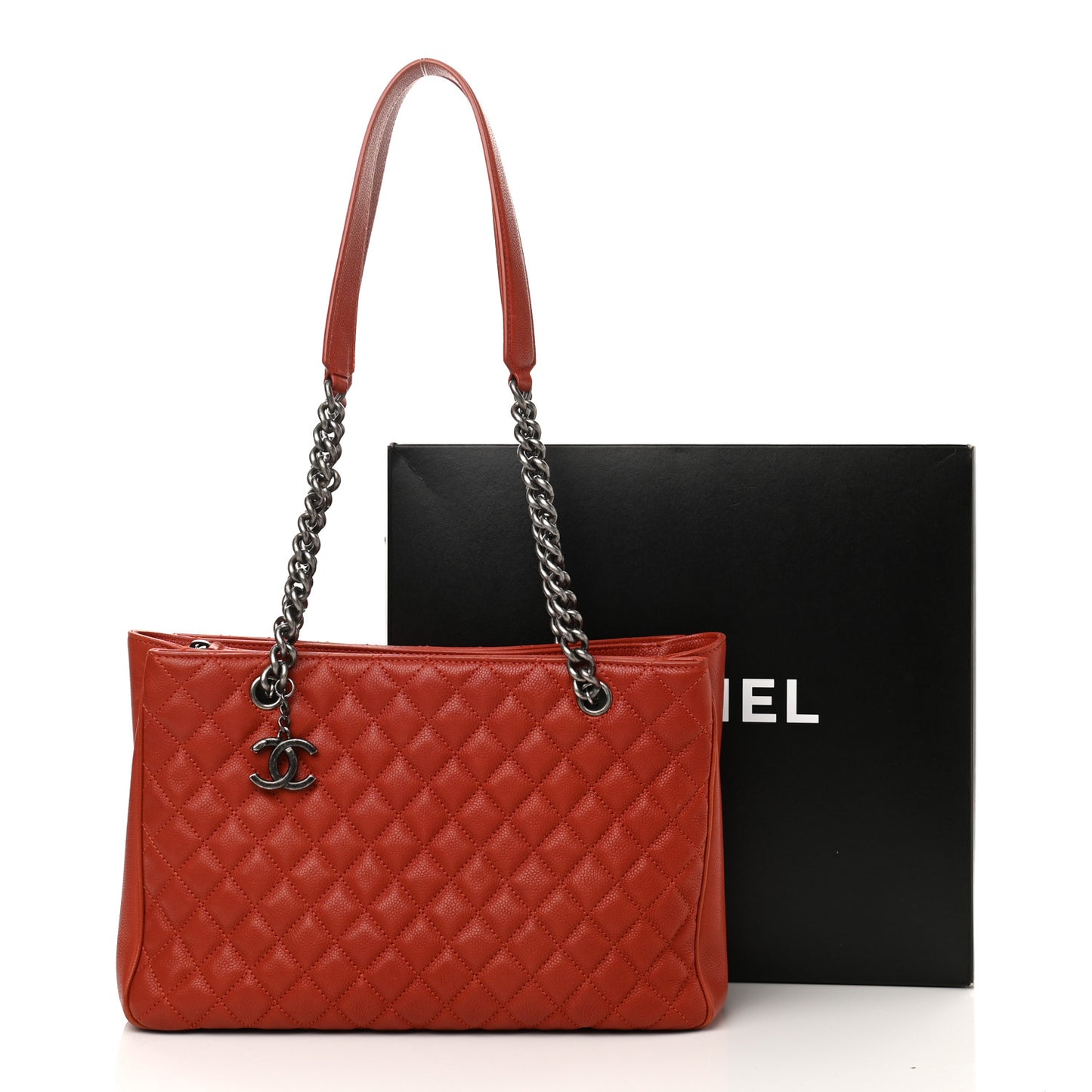 Caviar Quilted Medium Rock In Rome Tote Dark Red