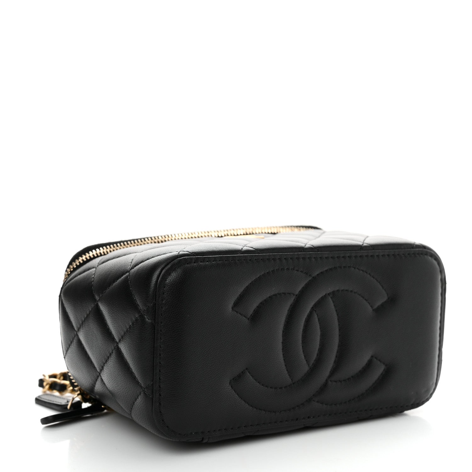 Chanel Lambskin Quilted Metal Small Top Handle Vanity Case With Chain Black 4 of 12