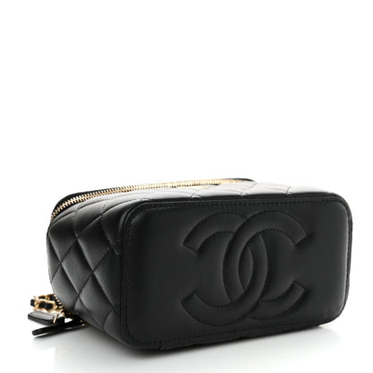 Chanel Lambskin Quilted Metal Small Top Handle Vanity Case With Chain Black 4 of 12