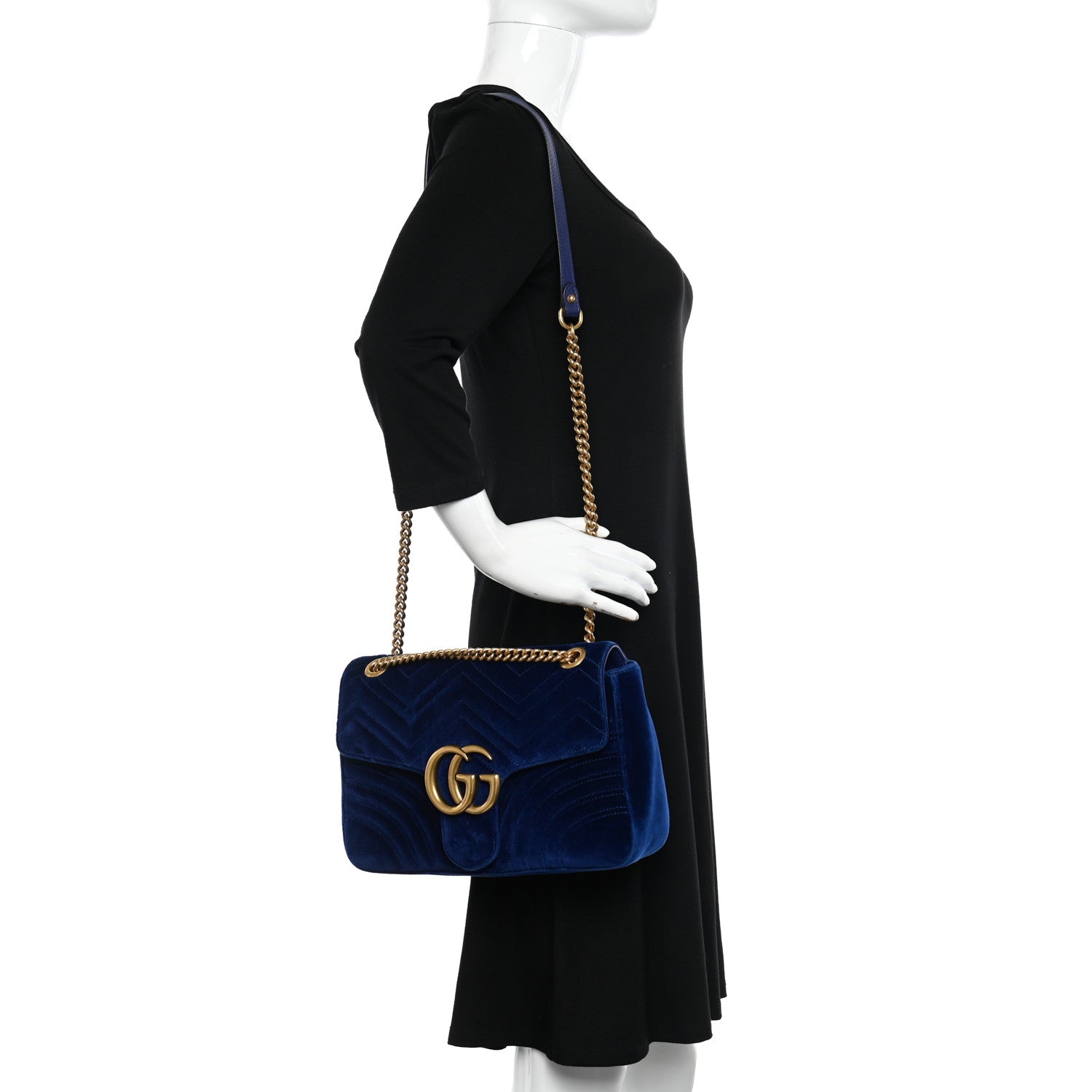 Gucci Velvet Matelasse Medium GG Marmont Shoulder Bag Cobalt Blue 2 of 14