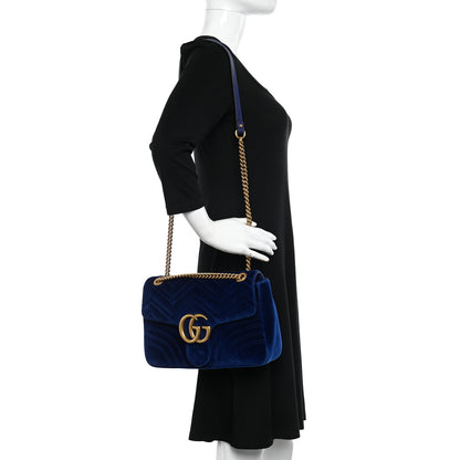 Gucci Velvet Matelasse Medium GG Marmont Shoulder Bag Cobalt Blue 2 of 14
