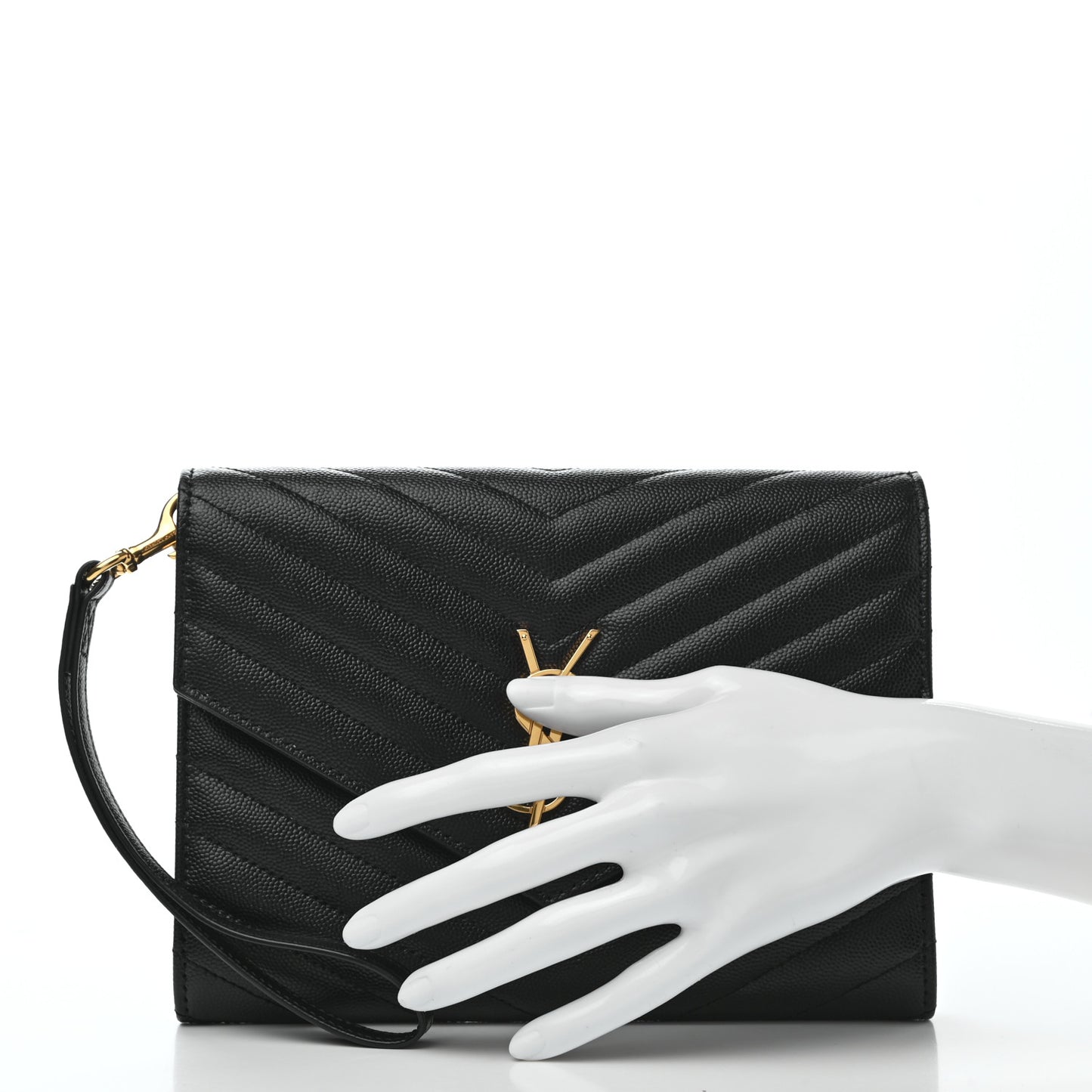Grain De Poudre Matelasse Chevron Monogram Envelope Clutch Black