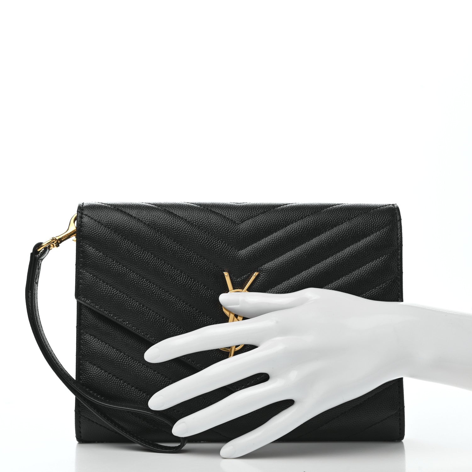 Saint Laurent Grain De Poudre Matelasse Chevron Monogram Envelope Clutch Black 2 of 7
