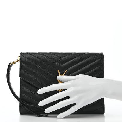 Saint Laurent Grain De Poudre Matelasse Chevron Monogram Envelope Clutch Black 2 of 7