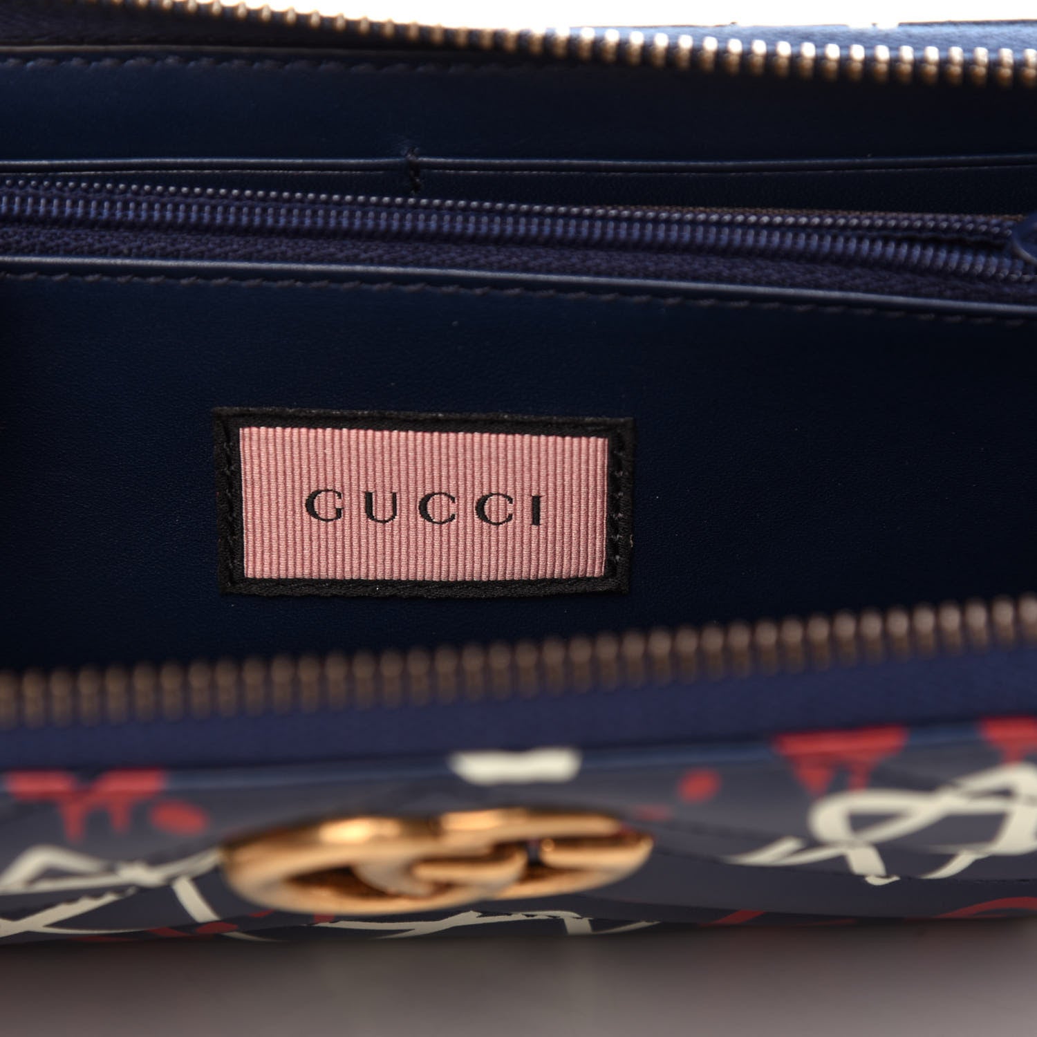 Gucci Calfskin Matelasse GucciGhost GG Marmont Zip Around Wallet Blue Agata Hibiscus Red 7 of 9