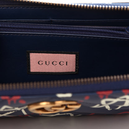Gucci Calfskin Matelasse GucciGhost GG Marmont Zip Around Wallet Blue Agata Hibiscus Red 7 of 9