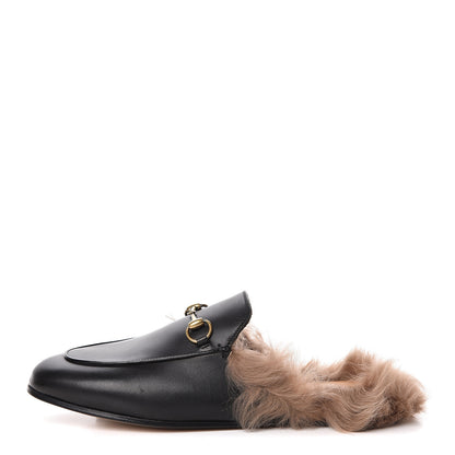 Gucci Calfskin Fur Womens Princetown Slippers 38.5 Black 1 of 9