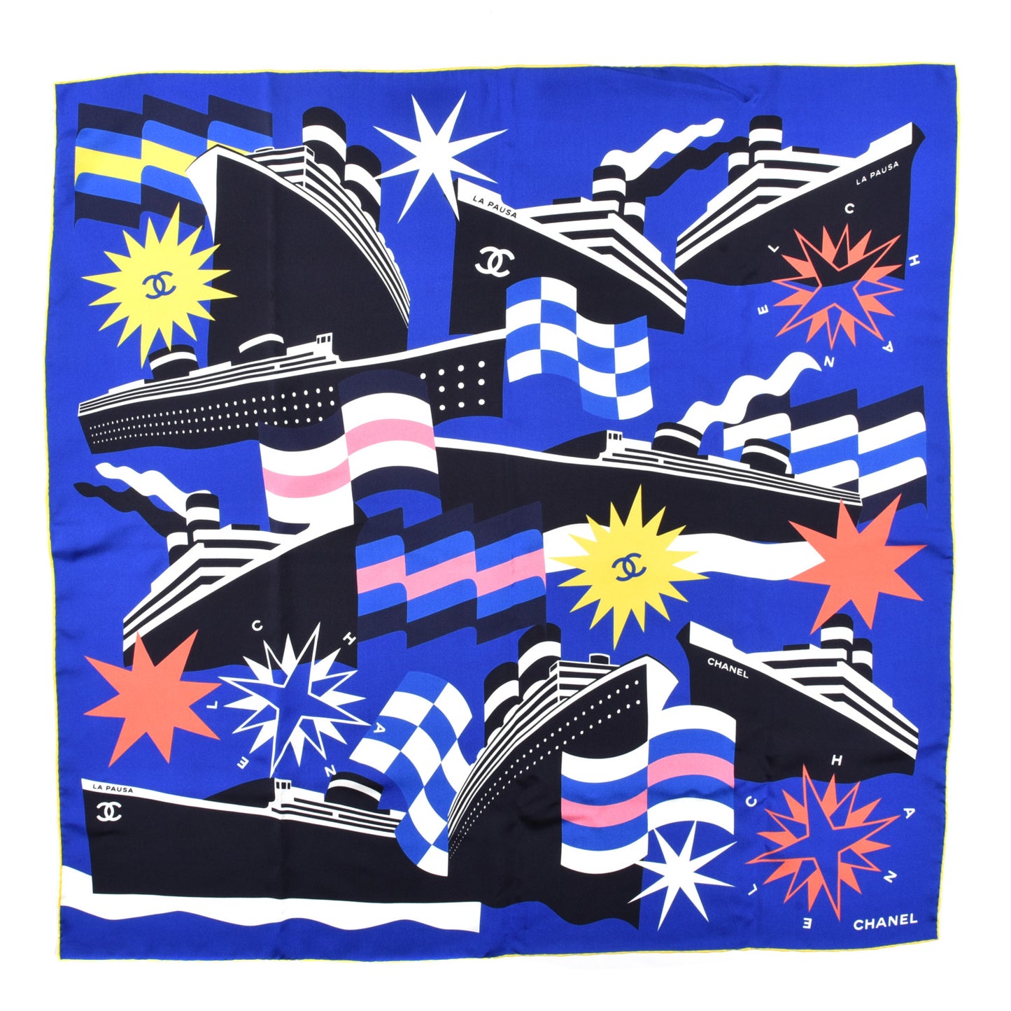 Silk CC Cruise Print Square Scarf Dark Blue