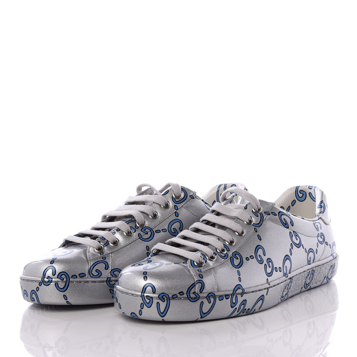 Miro Rubber Wax GucciGhost Print Mens New Ace Sneakers 6.5 Silver