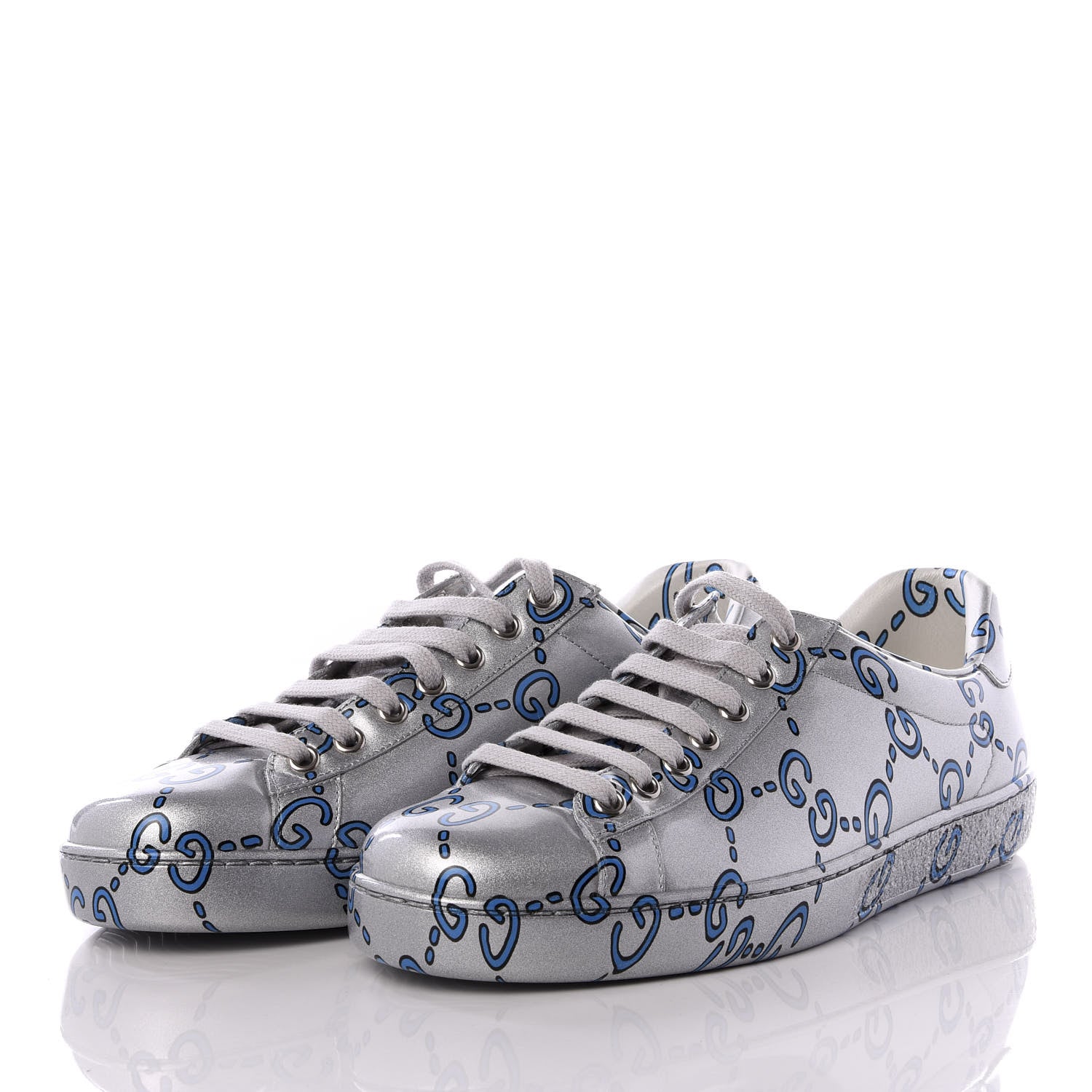 Gucci Miro Rubber Wax GucciGhost Print Mens New Ace Sneakers 6.5 Silver 3 of 10