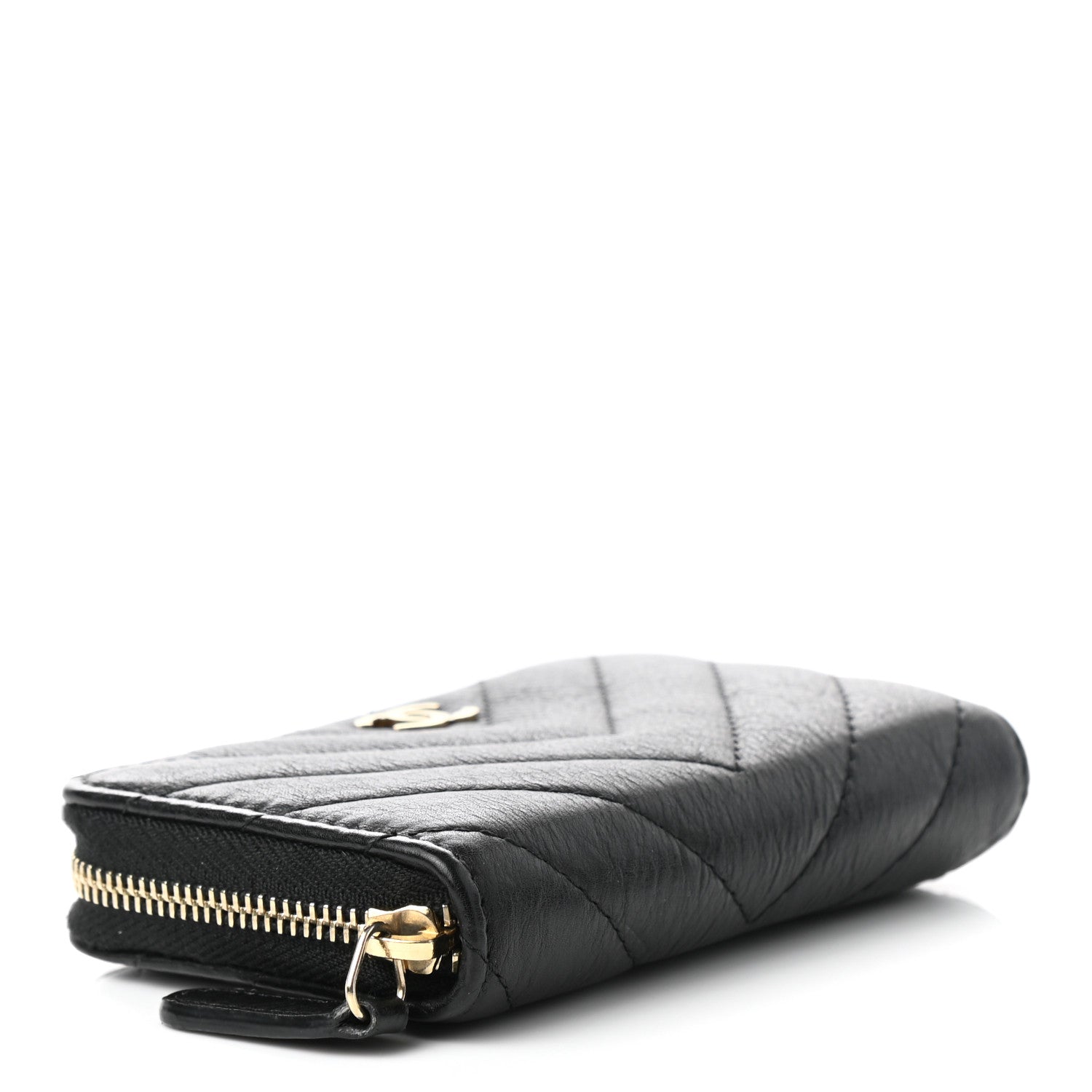 Chanel Calfskin Chevron Quilted Zip Around Coin Purse Black 4 of 8