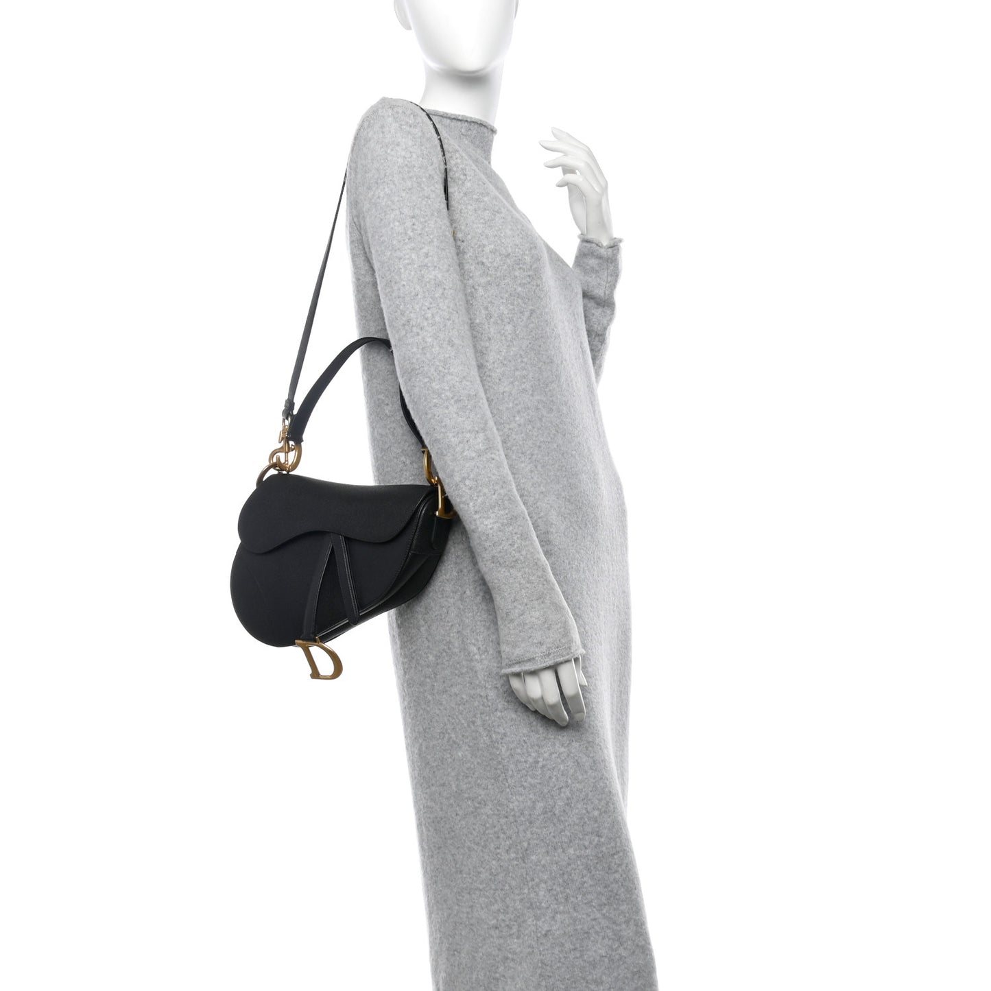 Grained Calfskin Saddle Bag With Strap Black