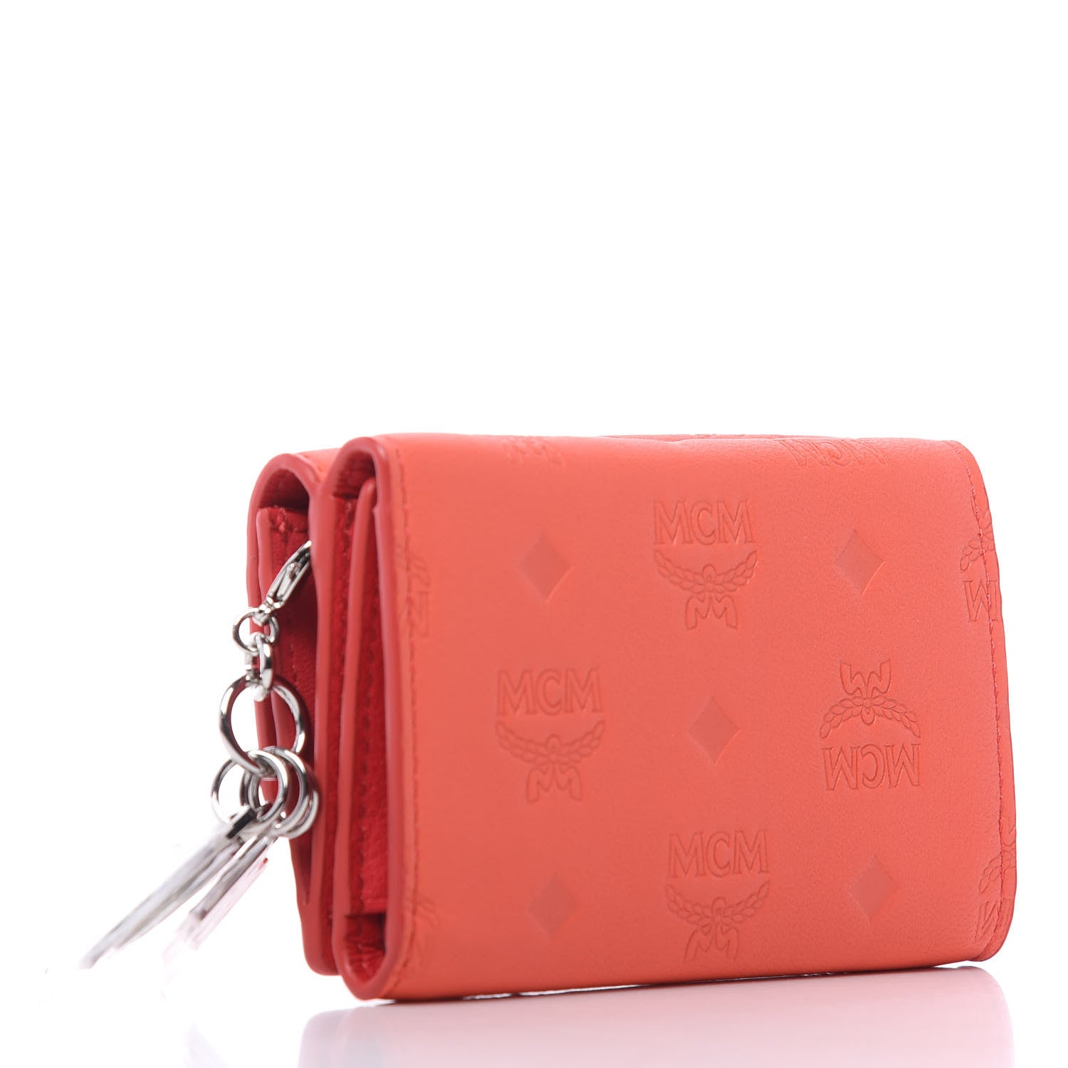 MCM Calfskin Ottomar Monogram Tri-Fold Wallet Hot Coral 3 of 8