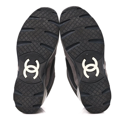 Chanel Calfskin Suede CC Sneakers 39 Black Grey 5 of 8