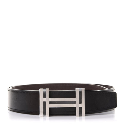 Hermes Box Togo 32mm Au Carre H Belt 80 Black Chocolate 1 of 7
