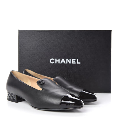 Chanel Lambskin Patent CC Cap Toe Mocassin Loafer 37.5 Black 10 of 10