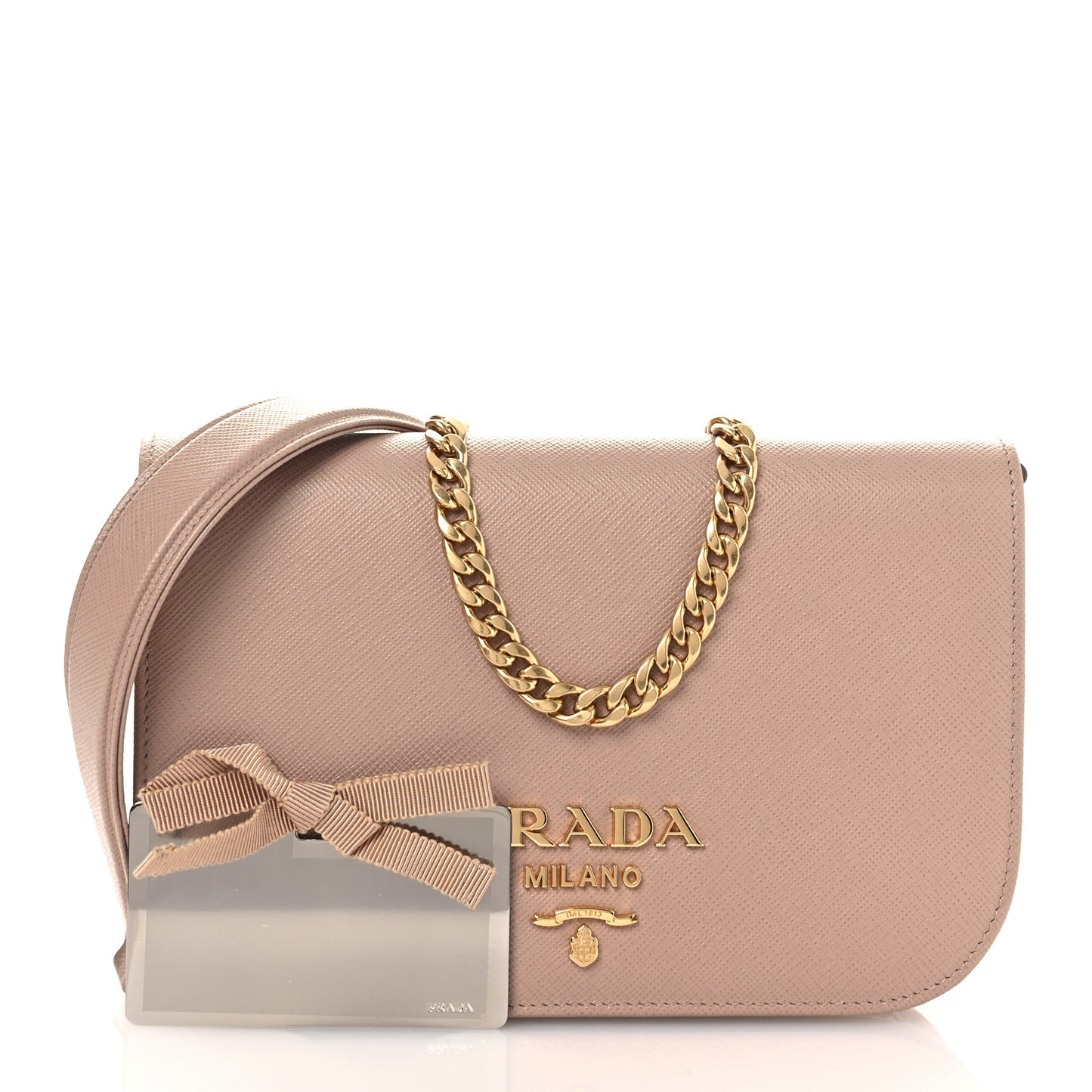 Saffiano Bandoliera Chain Crossbody Bag Cammeo