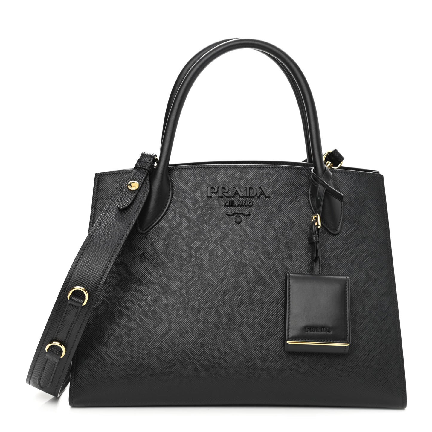 Saffiano Cuir Calfskin Medium Monochrome Top Handle Tote Black