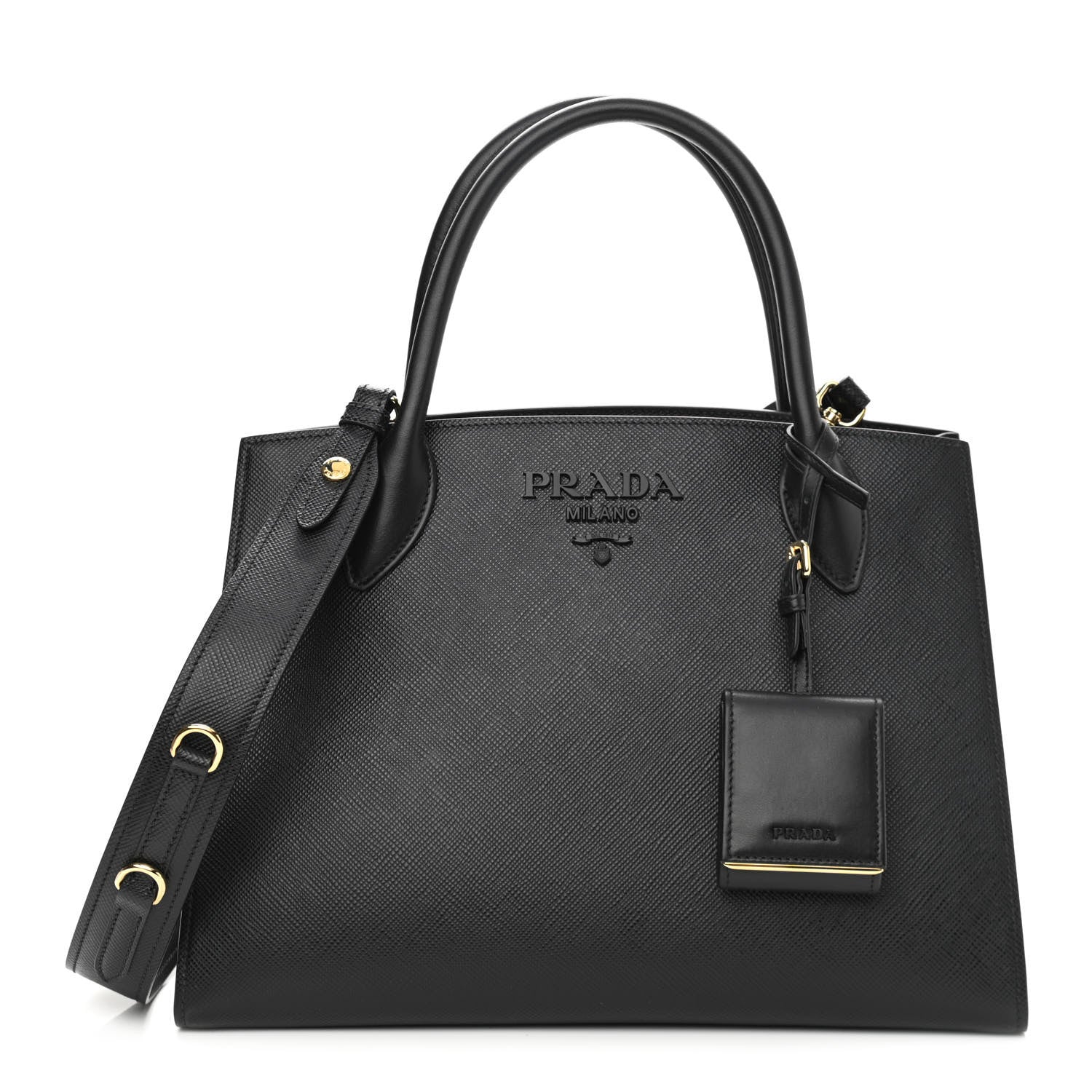 Prada Saffiano Cuir Calfskin Medium Monochrome Top Handle Tote Black 1 of 11