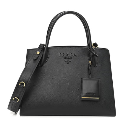 Prada Saffiano Cuir Calfskin Medium Monochrome Top Handle Tote Black 1 of 11