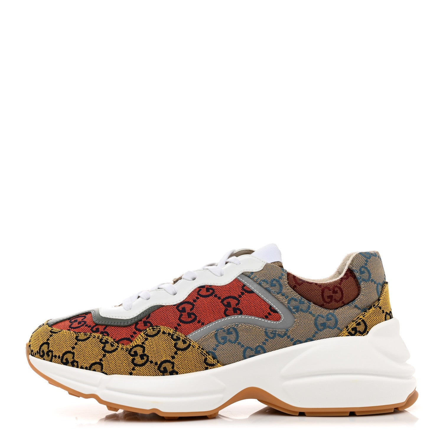 Gucci Monogram Multicolor Mens Rhyton Sneakers 8.5 Yellow Blue Great White Tabasco 1 of 8