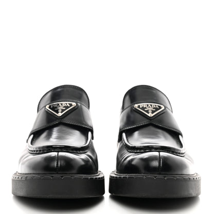 Prada Spazzolato Metal Triangle Logo 50mm Loafers 40.5 Black 2 of 9