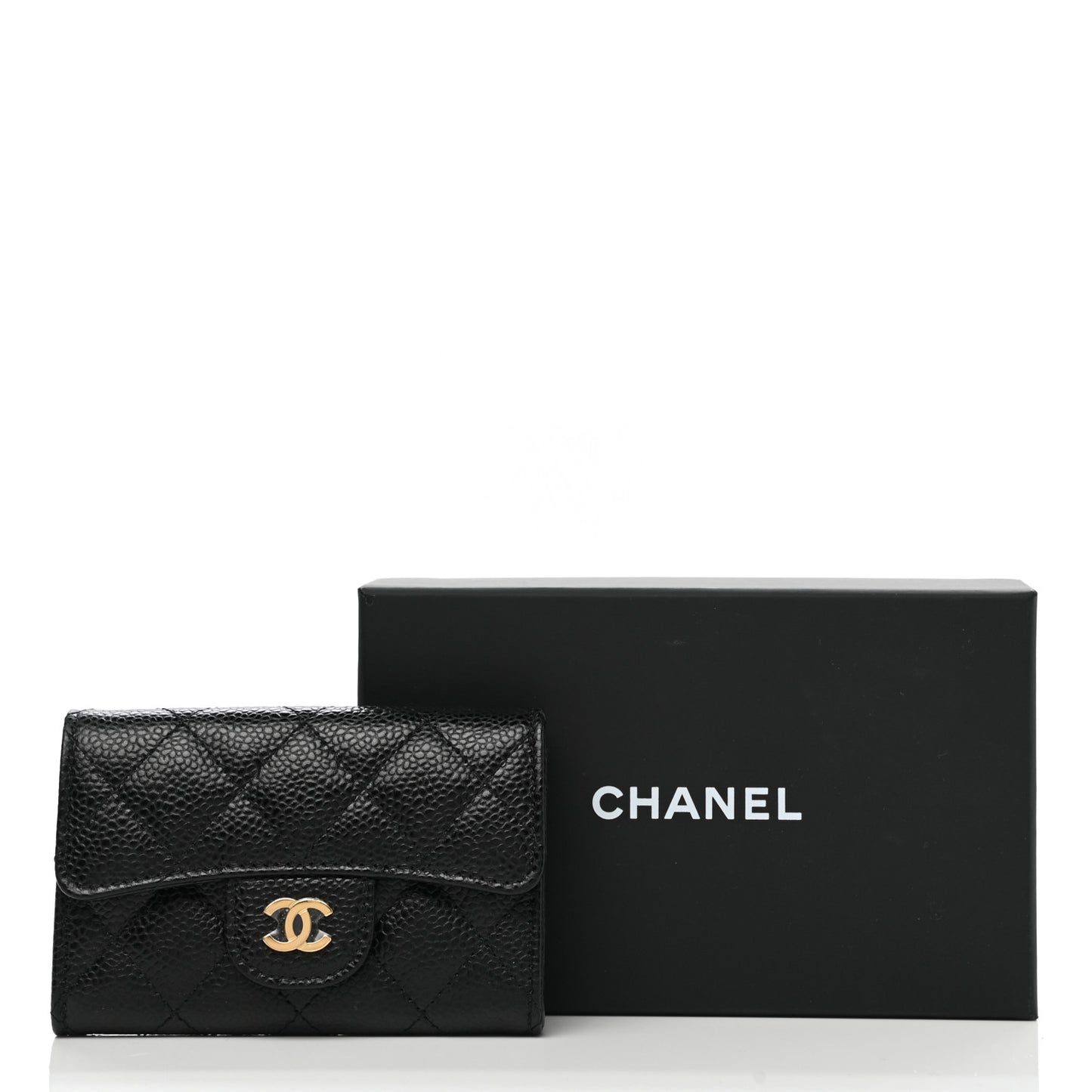 Caviar Quilted Flap Card Holder Wallet Black