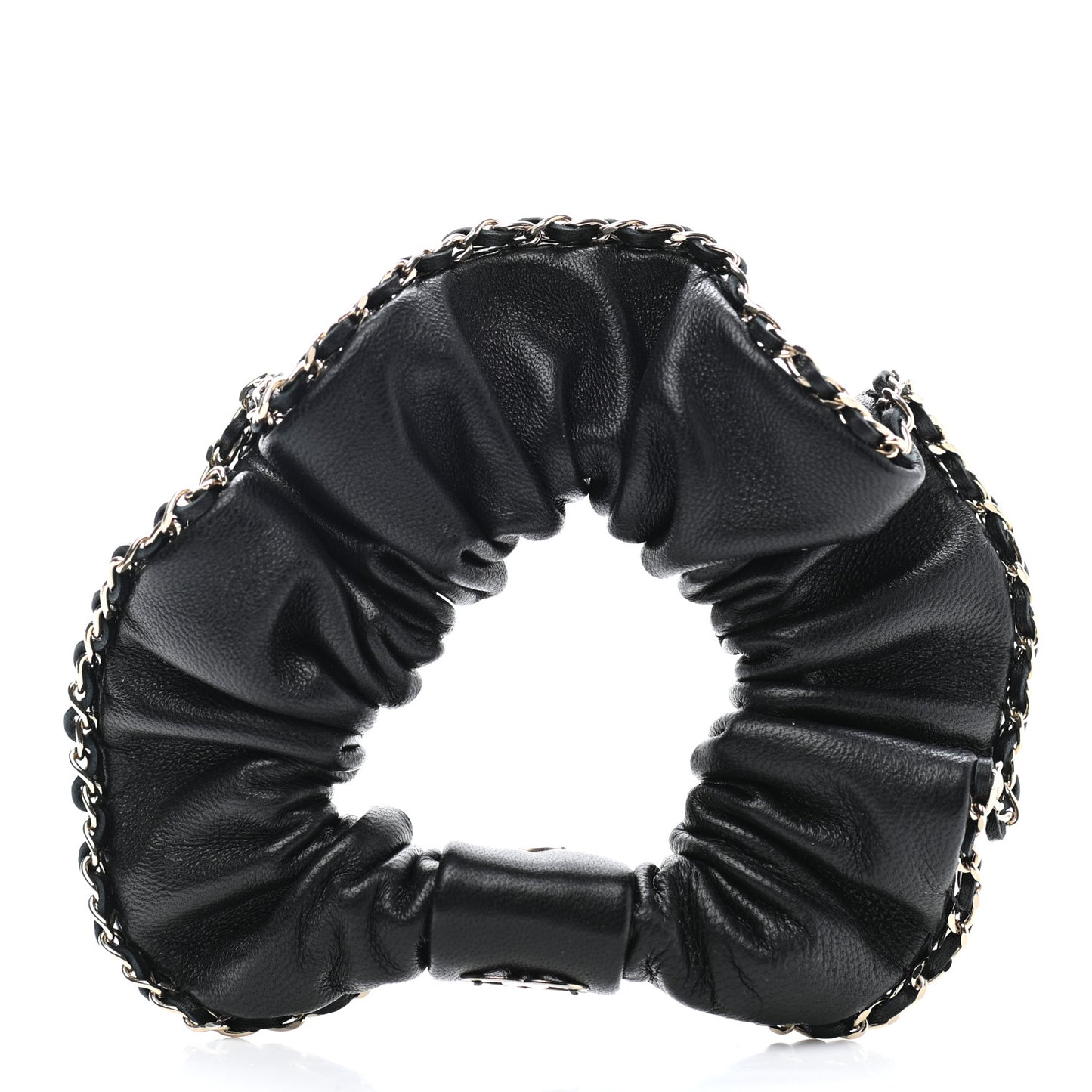 Lambskin Chain CC Hair Scrunchie Black Gold