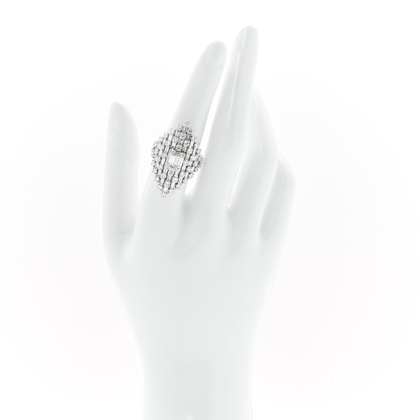 18K White Gold Diamond 2.95ctw Round Baguette Cut Cocktail Ring 53 6.5