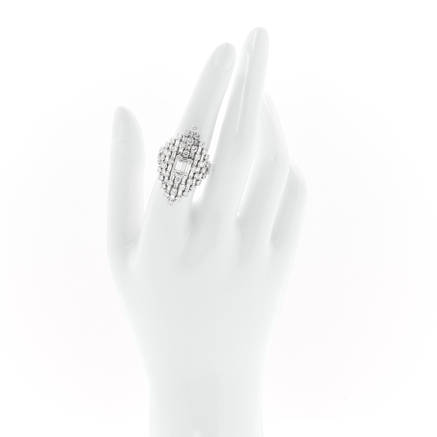 Parker & West by FASHIONPHILE 18K White Gold Diamond 2.95ctw Round Baguette Cut Cocktail Ring 53 6.5 2 of 8