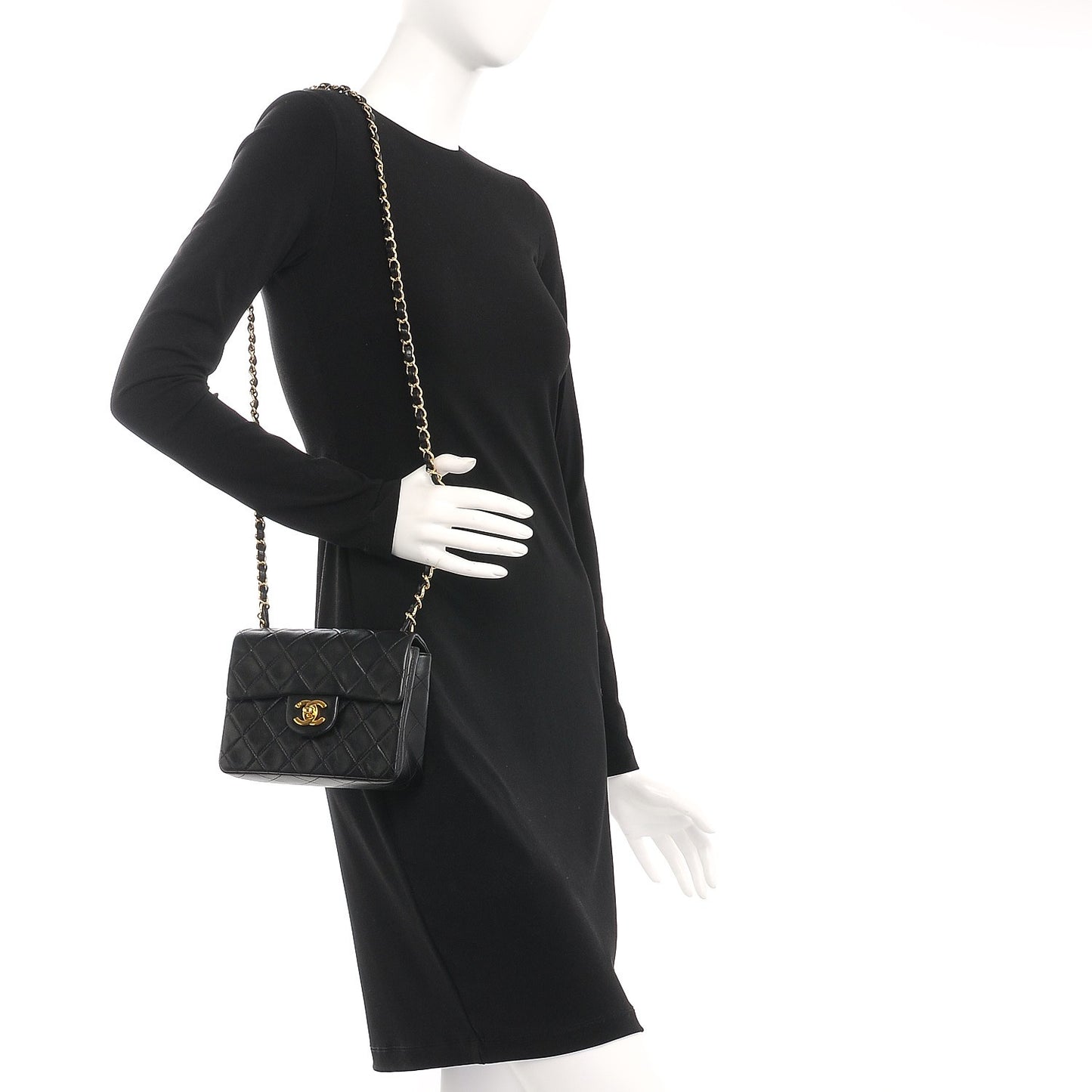 Lambskin Quilted Mini Square Flap Black