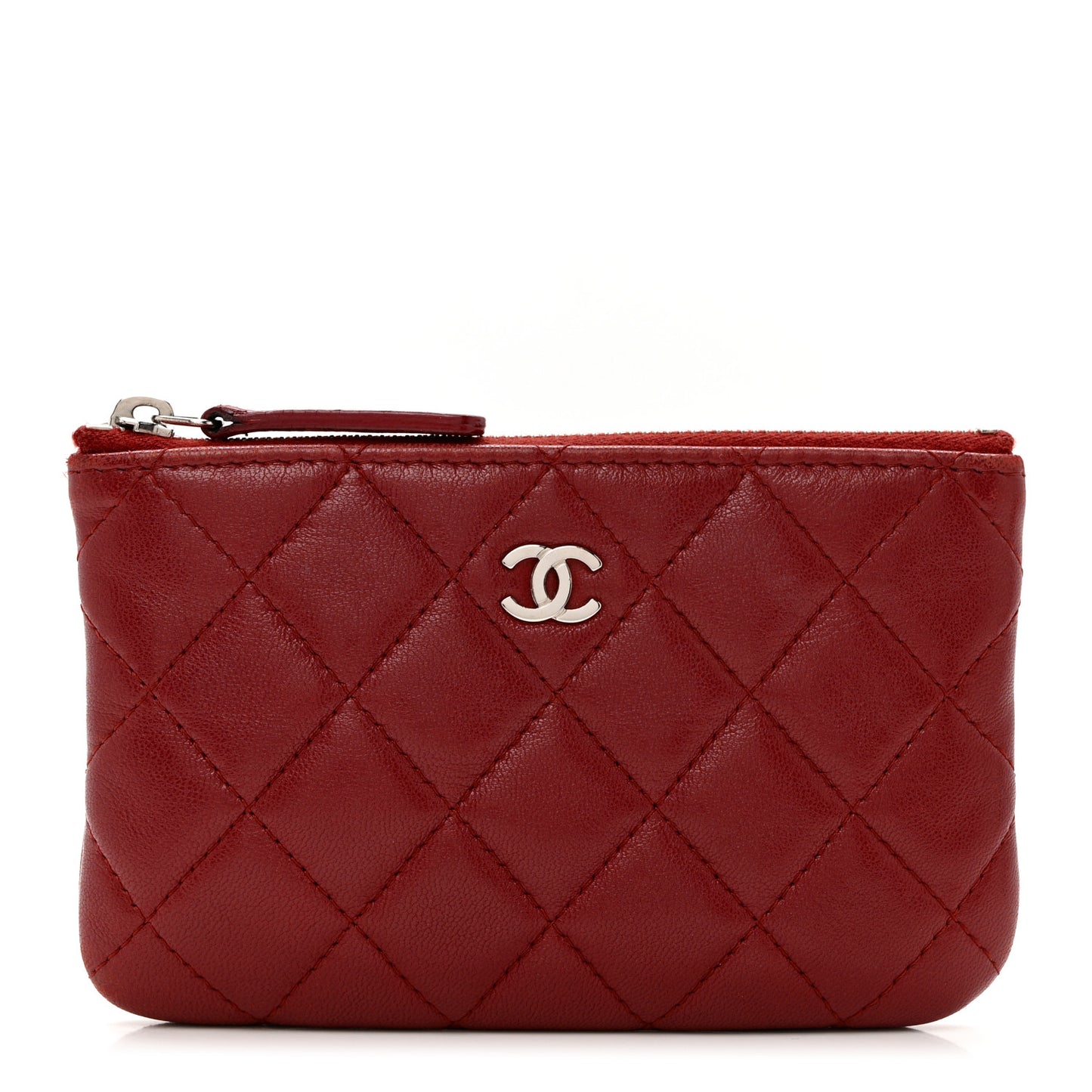 Lambskin Quilted Small Cosmetic Case Red
