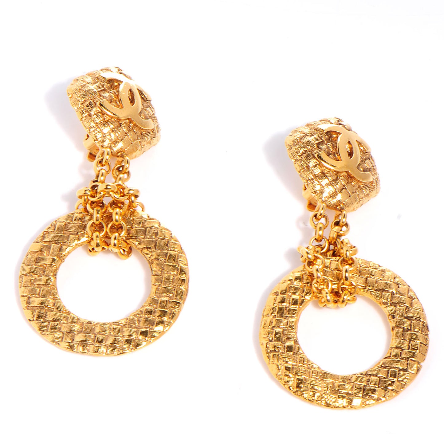 CC Quilted Clip On Drop Earrings Gold