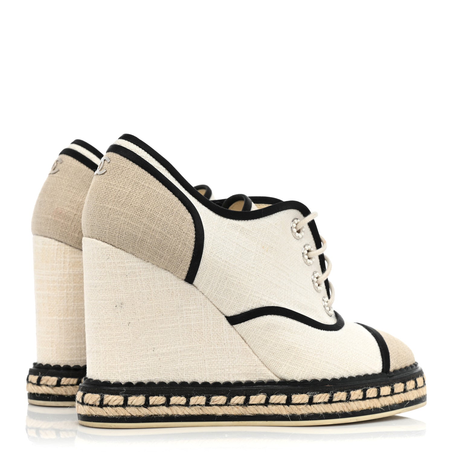 Chanel Raffia Lace Up Wedge Espadrilles 36 Beige 5 of 12