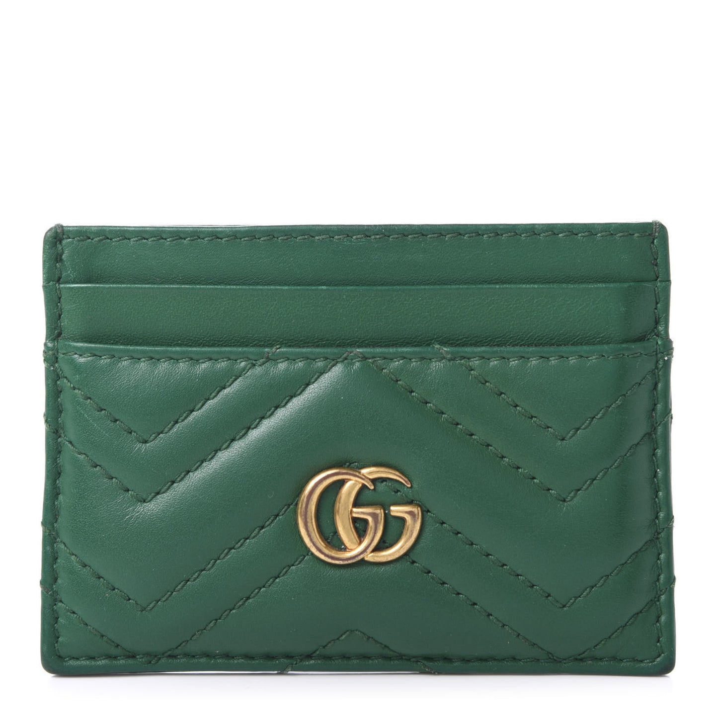 Calfskin Matelasse GG Marmont Card Holder Emerald Green