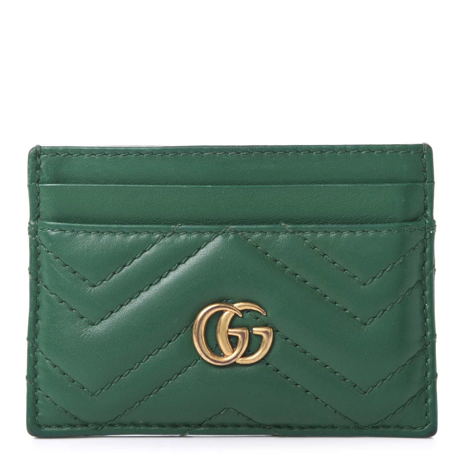 Gucci Calfskin Matelasse GG Marmont Card Holder Emerald Green 1 of 8