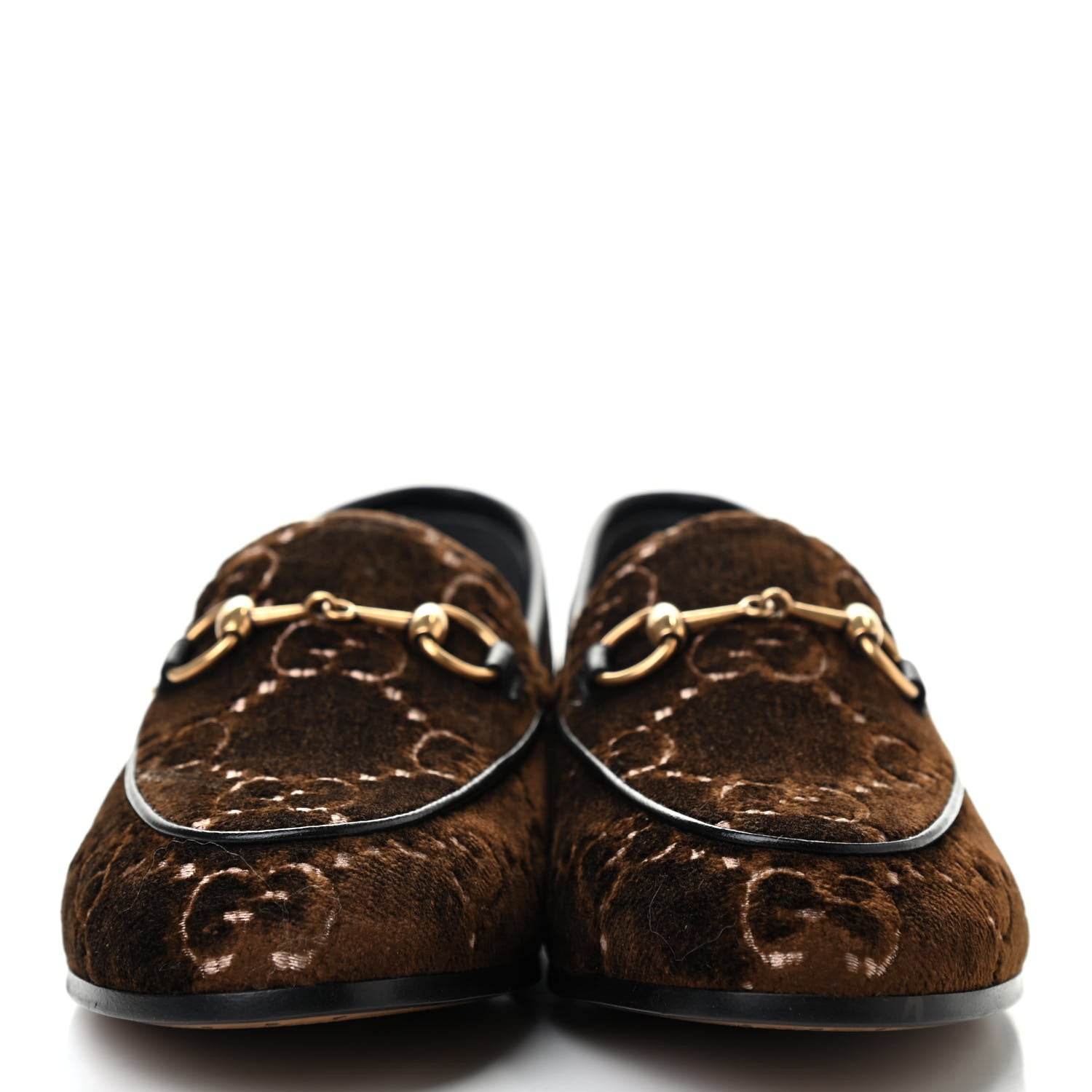 Gucci Velvet GG Monogram Horsebit Womens Jordaan Loafers 35.5 Brown Black 2 of 9