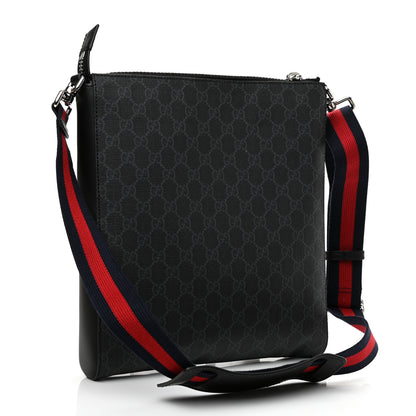 Gucci GG Supreme Monogram Appia Calfskin Web Flat Messenger Bag Black Grey 3 of 9
