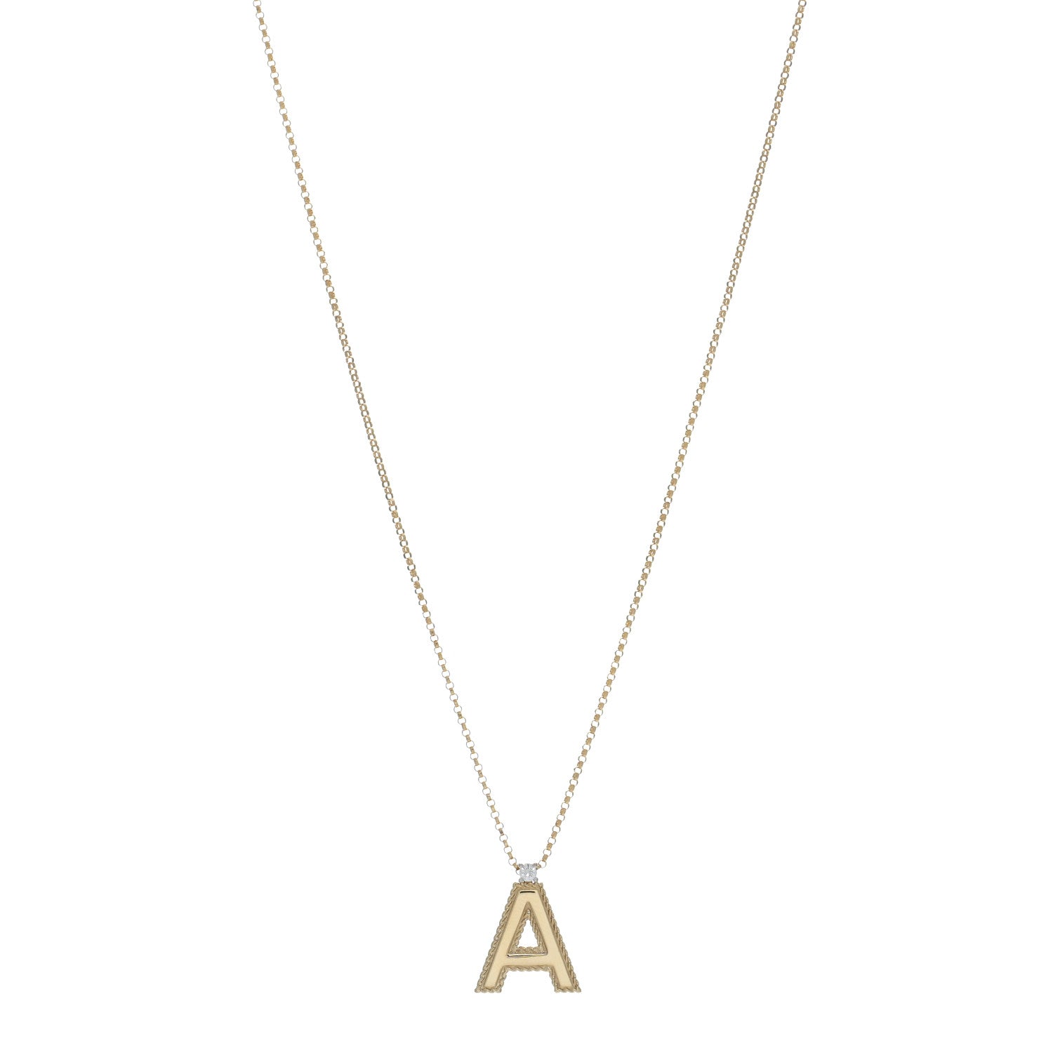 Roberto Coin 18K Yellow Gold Diamond Princess Initial A Pendant Necklace 1 of 4