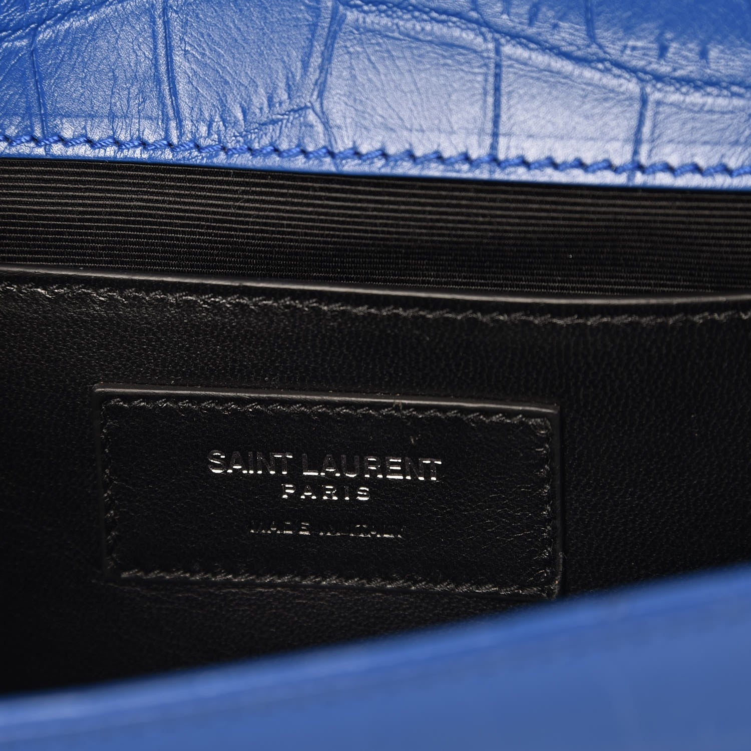 Saint Laurent Calfskin Crocodile Embossed Classic Kate Monogram Clutch Royal Blue 5 of 6