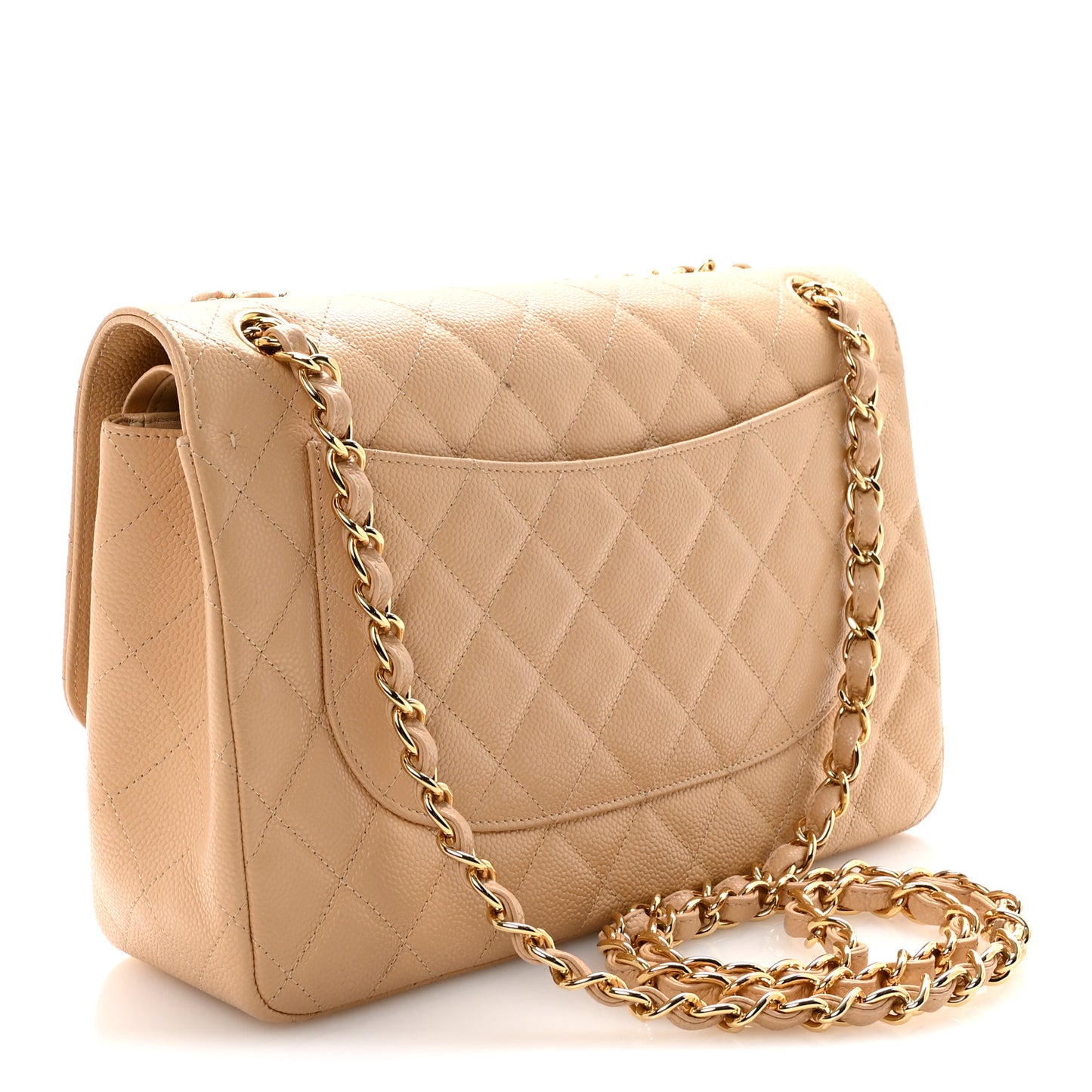 Caviar Quilted Jumbo Double Flap Light Beige