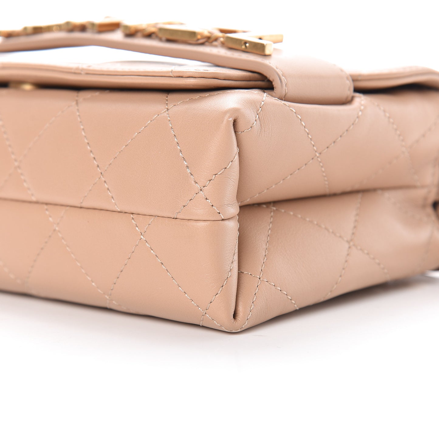 Calfskin Quilted Small Enchained Flap Beige