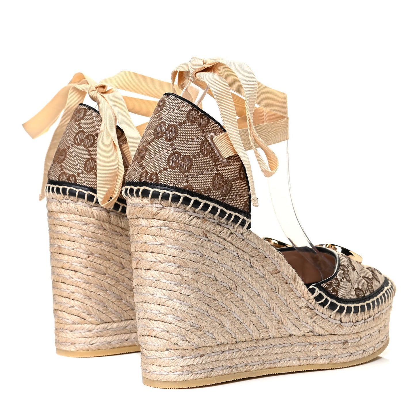 Monogram Matelasse GG Marmont Ankle Wrap Platform 35/120mm Espadrille Wedges 39.5 Beige Ebony Black Sand Storm