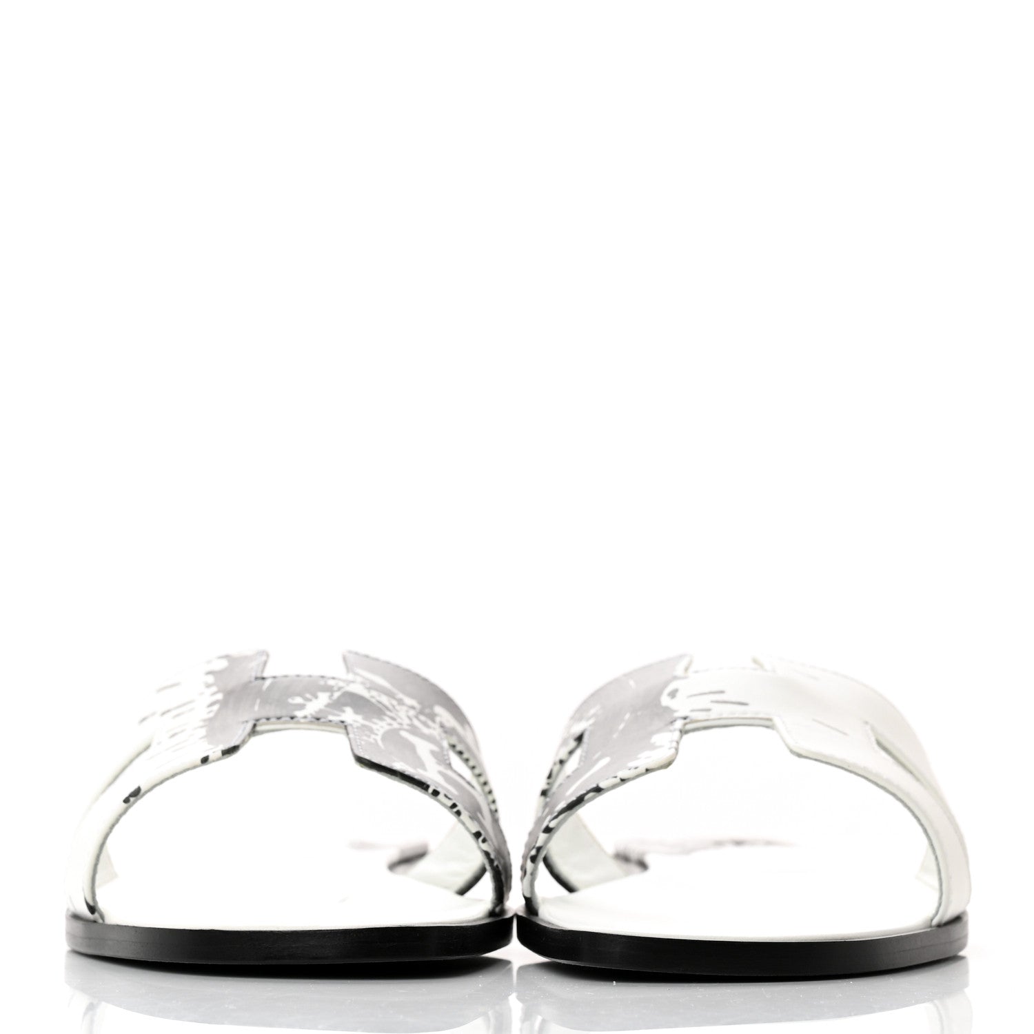 Hermes Calfskin Peinture Fraiche Oran Sandals 41 White Black 2 of 11
