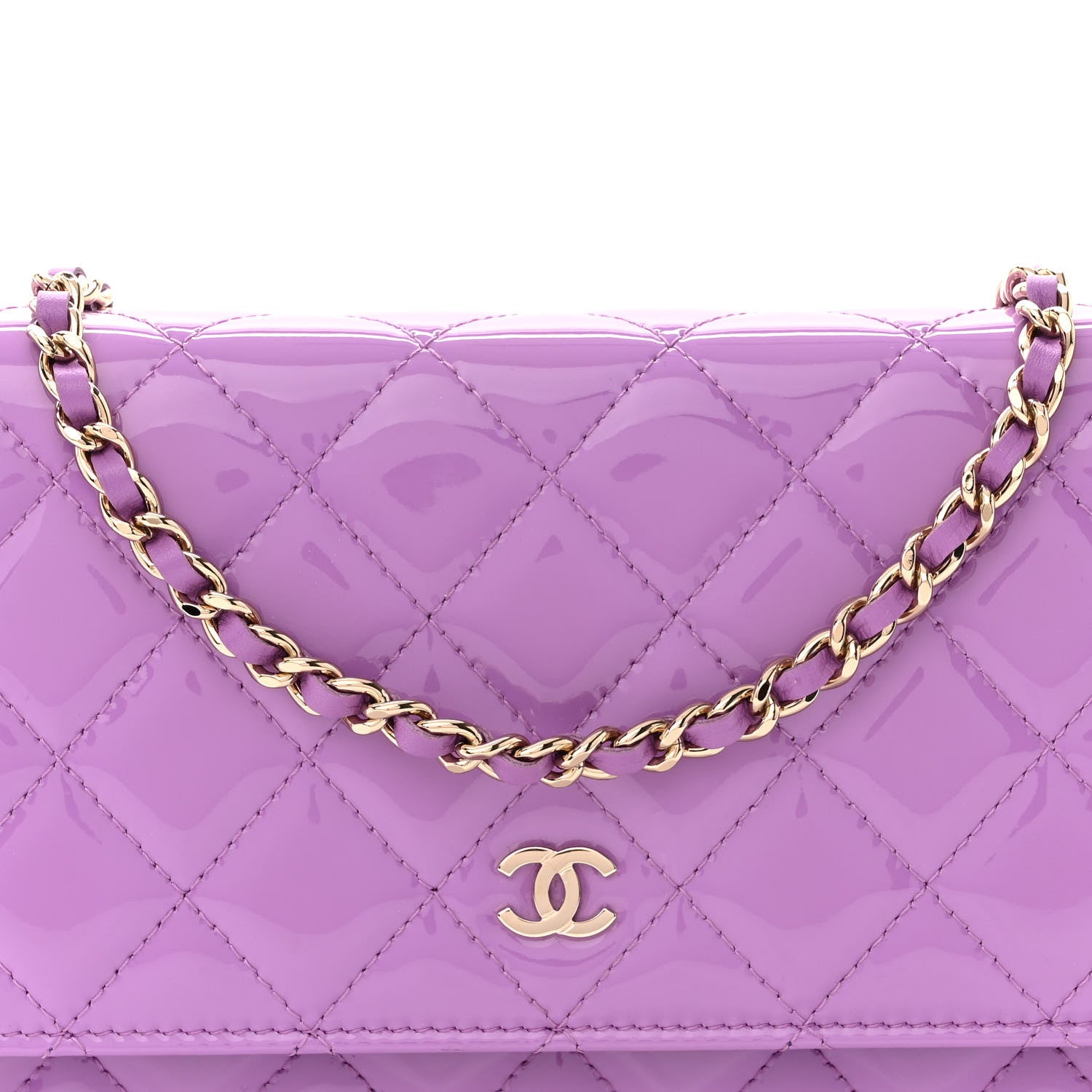 Chanel Patent Calfskin Quilted Wallet On Chain WOC Purple 9 of 12