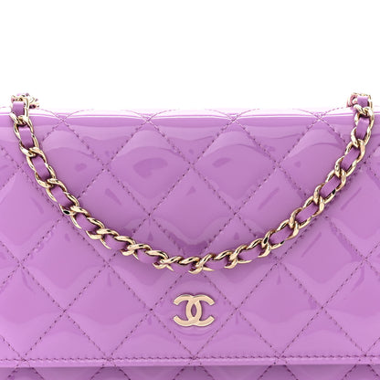 Chanel Patent Calfskin Quilted Wallet On Chain WOC Purple 9 of 12