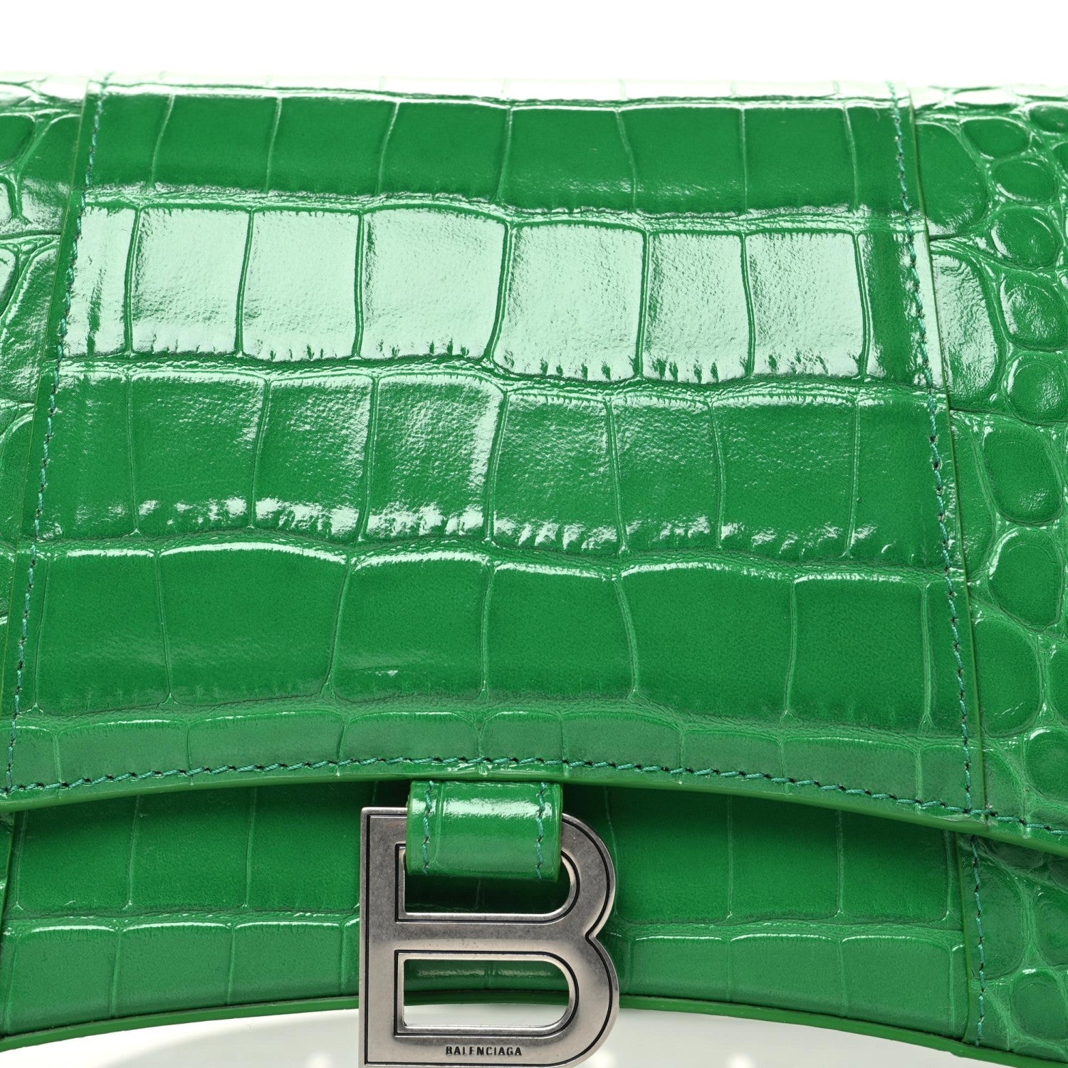 Balenciaga Shiny Calfskin Crocodile Embossed Small Hourglass Sling Shoulder Bag Leaf Green 10 of 10