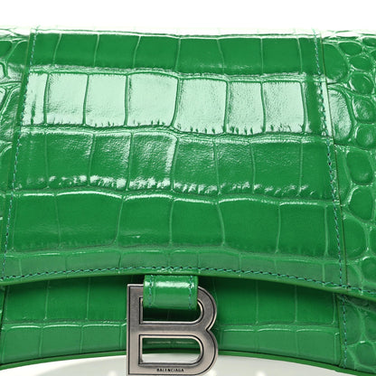 Balenciaga Shiny Calfskin Crocodile Embossed Small Hourglass Sling Shoulder Bag Leaf Green 10 of 10