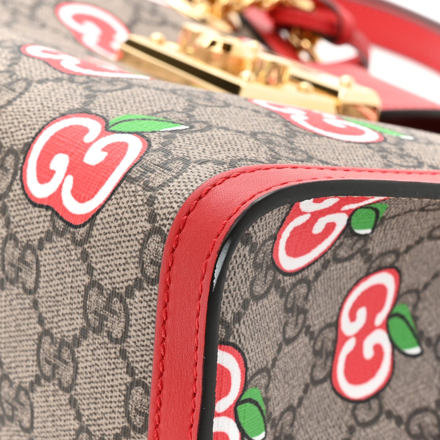 Gucci GG Supreme Monogram Apple Small Padlock Tote Beige Multicolor Lobster Red 11 of 13